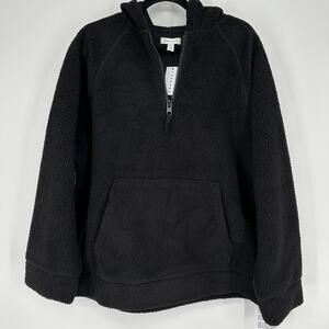 Topshop Borg Quarter Zip Black Fleece Hoodie Long Sleeve Pouch Pocket Sweater Sm